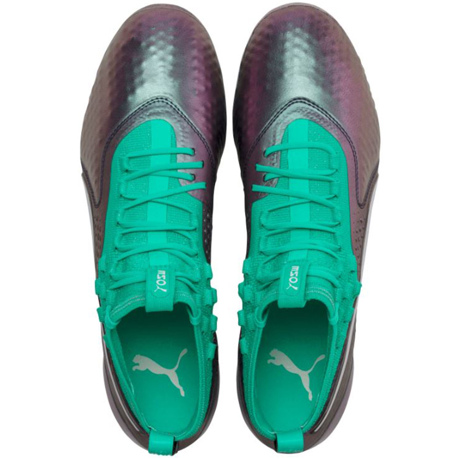 Buty piłkarskie Puma One 1 IL Lth FG AG szaro-zielone - obrazek 2