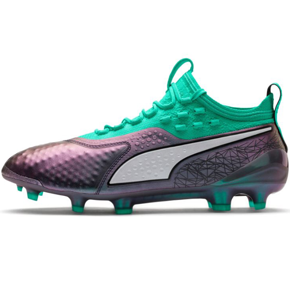Buty piłkarskie Puma One 1 IL Lth FG AG szaro-zielone - obrazek 3