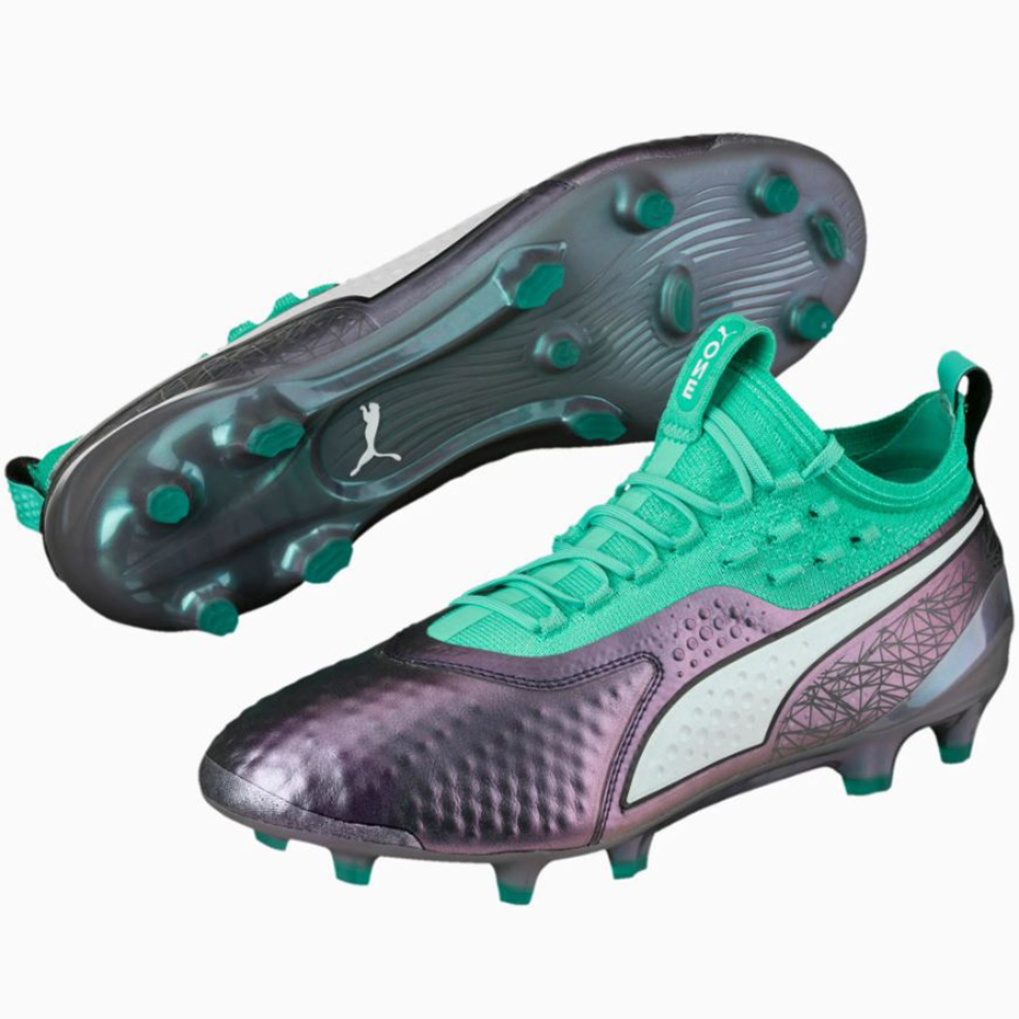 Buty piłkarskie Puma One 1 IL Lth FG AG szaro-zielone - obrazek 4