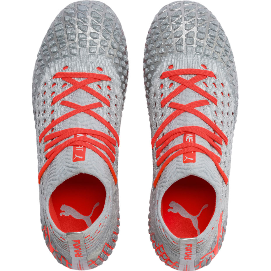 Buty piłkarskie Puma Future 4.1 Netfit FG AG JR srebrno-czerwone - obrazek 2