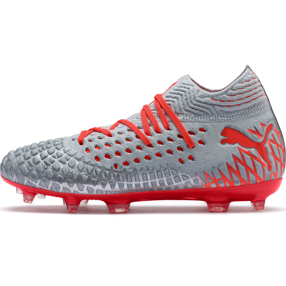 Buty piłkarskie Puma Future 4.1 Netfit FG AG JR srebrno-czerwone - obrazek 3