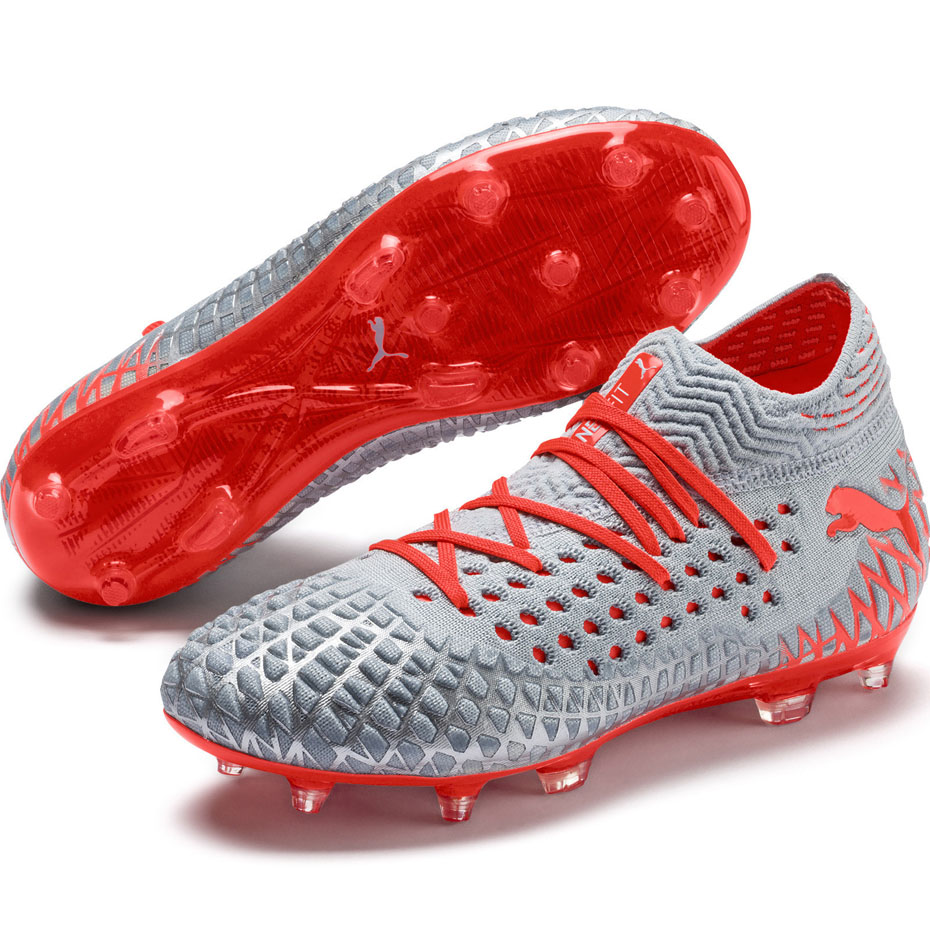 Buty piłkarskie Puma Future 4.1 Netfit FG AG JR srebrno-czerwone - obrazek 4
